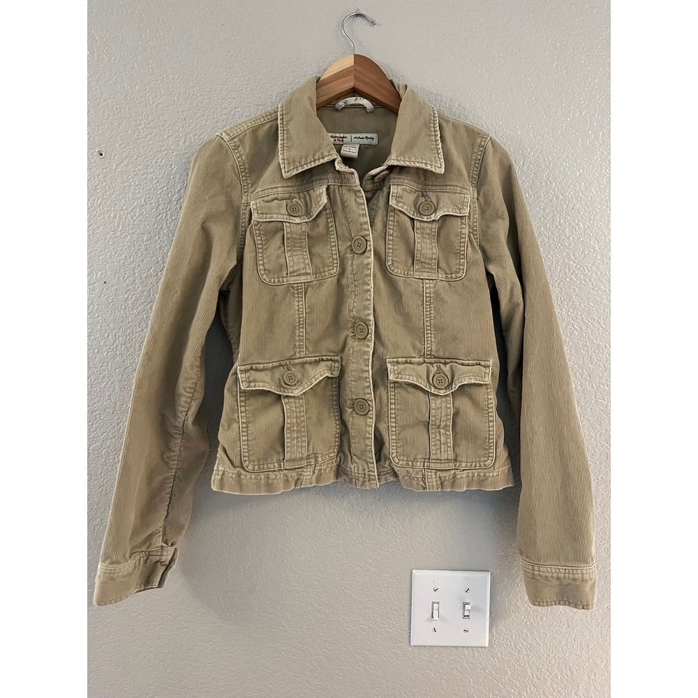 Y2K Abercrombie & Fitch Tan Corduroy Button Up Utility Jacket Womens Medium